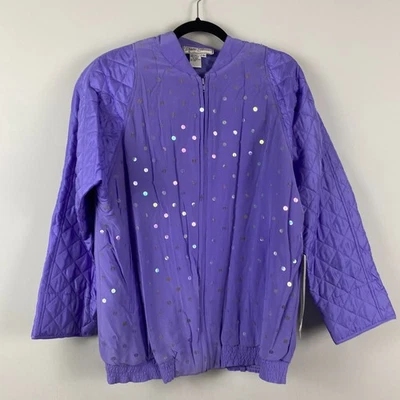 Diane Gilman 100% Silk Full Zip Jacket Size 1X Purple Sequin Quilted Sleeves - Image 1 of 4
