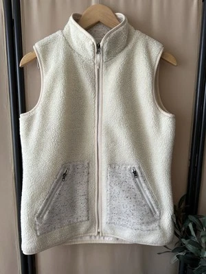 Colete de lã T By Talbots marfim falso sherpa zíper completo bolsos de malha feminino tamanho P - Imagem 1 de 4