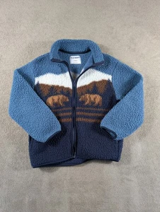 Old Navy Sherpa Jacke Jungen L (10-12) dunkelblau Bären Grafik Stehkragen durchgehender Reißverschluss - Bild 1 von 9