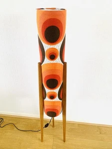 Retro Fabric Midcentury Style Rocket Floor Lamp 60s 70s 120cm Teak Legs - Picture 1 of 8