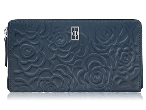 Damen Geldbörse Paolo Peruzzi, Dunkelblau, Echtleder, Zip-Around, Blumendesign - Bild 1 von 9