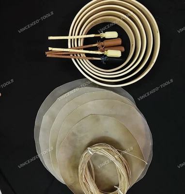 Juego de manualidades de tambor de mano - 5 marcos, 5 cabezales de tambor de cuero de vaca y 5 mazos | Kit de batería hágalo usted mismo Foto 1 de 4