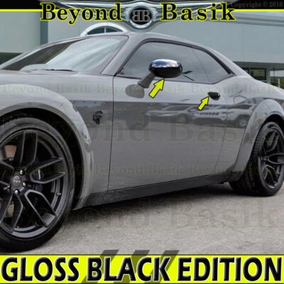 Cubiertas de manija de 2 puertas negras brillantes para Dodge Challenger 2011-2023 + superposiciones de espejo Foto 1 de 4