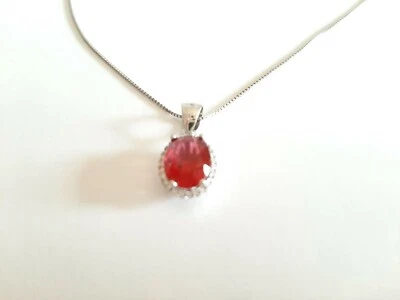 COLLANA DONNA ARGENTO 925% RODIATO ZIRCONE OVALE ROSSO TROVA GIOIELLI NUOVA - Immagine 1 di 4