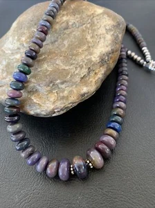 Native Womens Sterling Silver Ethiopian Black Fire Opal Bead Necklace 01919 - Picture 1 of 12