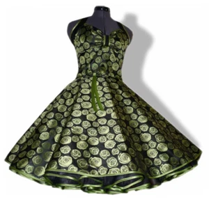 50er Petticoatkleid festlich grüne Rosen glänzend Jugendweihe Party Abiball - Bild 1 von 2