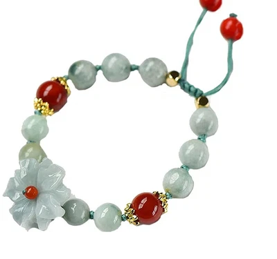 Brazalete ajustable flor esmeralda jade natural joyería mujer amuleto Foto 1 de 4