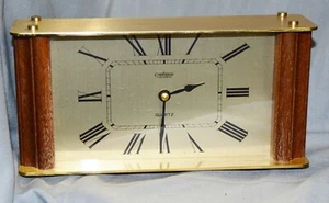 Table Clock Mantel Clock Pallas Heges Quartz, 1970 1980, Brass Wood, Runs - Picture 1 of 8