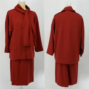 Albert Nipon Skirt Suit Women's Size 2 Jacket 4 Skirt Wool w/ Scarf Red NEW VTG - Picture 1 of 8