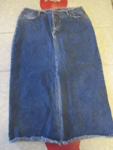 VTG Zana Di Denim Maxi Jean Skirt Sz 18 Raw Hem Retro Straight Front Slit 90's - Picture 1 of 6