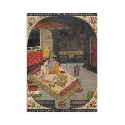 Póster con impresión de arte indio decoración de pared cama Radha y Krishna pintura erótica India Foto 1 de 4