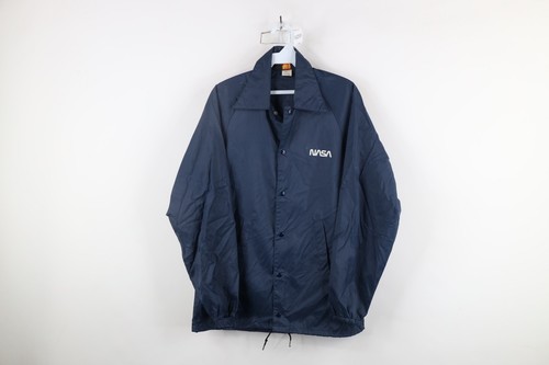 Giacca Coach Vintage anni 70 Uomo Small Spell Out NASA Space Shuttle Team Blu USA