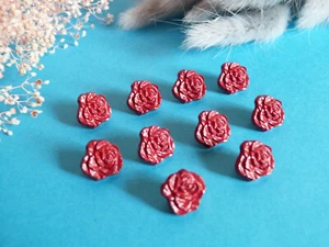 360BTER Stunning Buttons "Rose Button" Red 10 Buttons Ep. Vintage - Picture 1 of 4