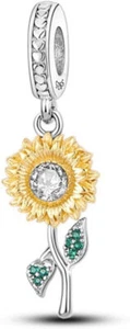 Genuine Sterling 925 Silver Yellow Sunflower Charm DAisy Flower Dangle Charm - Picture 1 of 2