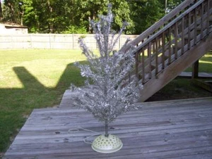 Vintage Aluminum Pom Pom 5.5 Christmas Tree with Revolving Stand - Picture 1 of 8