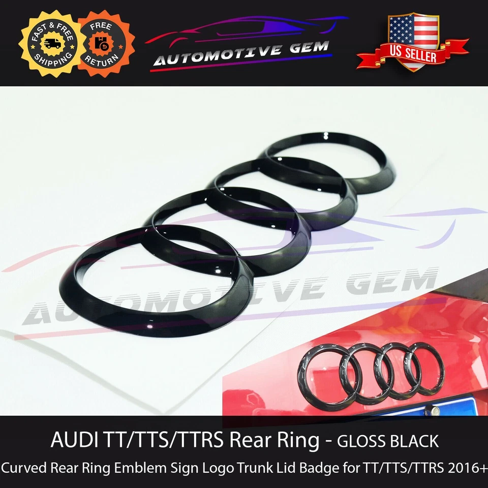 AUDI TTRS TTS TT Trunk Emblem Curve Ring GLOSS BLACK Rear Hatch Logo Badge 2016+ - Image 1 of 2