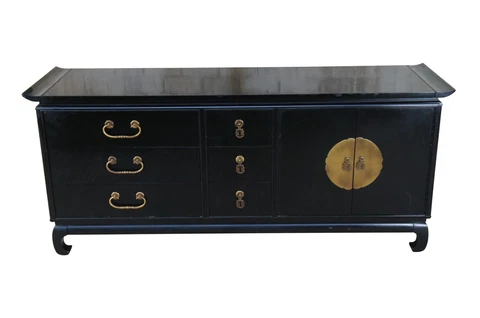 Kent Coffey Amerasia Chinoiserie Black Buffet Sideboard Credenza Console Dresser Cover