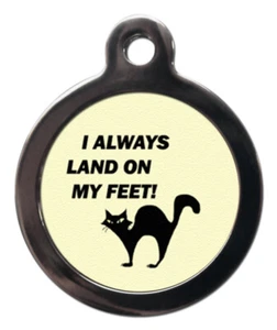 Etiqueta de identificación de gatito gato - Siempre aterrizo en mis pies etiqueta de imagen personalizada 24 mm - Imagen 1 de 2