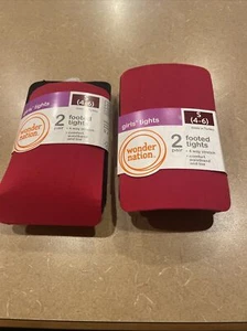 2x Girls Kids Wonder Nation Red & Black Tights Pantyhose 4 Pairs Size Small 4-6 - Picture 1 of 5