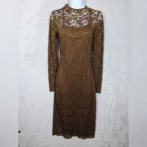 NWT Vestique Jillian Dress Women Small Brown Lace Overlay Midi Sheath Evening - Picture 1 of 14