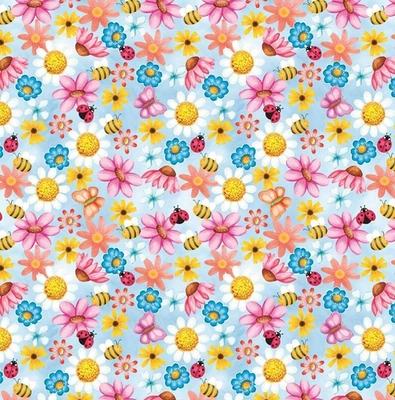 Yard ~ Sunshine Garden On Blue By Benartex ~ $3.99 Ships ANY Amount Fabric