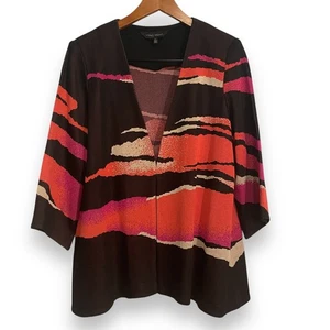 Ming Wang abstrakte Streifen vorne offen 3/4 Ärmel Cardigan Abendjacke Gr. L - Bild 1 von 4