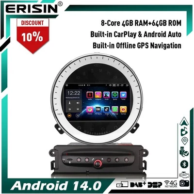 8-Core 64GB DAB+Android 14  Autoradio Bluetooth GPS CarPlay per BMW Mini Cooper - Immagine 1 di 4