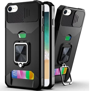 For iPhone 16e Case Multi-Use Card Magnetic Ring Stand Cover + Tempered Glass - Picture 1 of 21