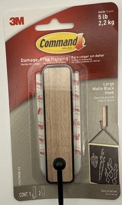Command Hook 5lb Large Matte Black Faux Wood Hook - Image 1 of 2