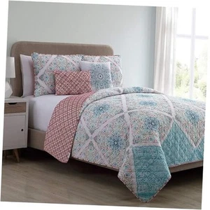 - Quilt, Reversible Bedding Set with Matching Shams & Queen Multicolor - Picture 1 of 6