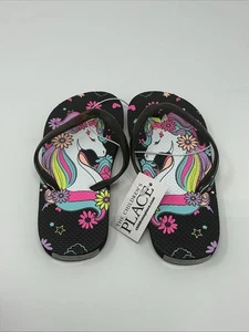Unisex Kind schmale Einhorn Flip Flop Gummi Mädchen Größe 10-11 Sandale schwarz pink neu - Bild 1 von 6