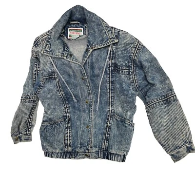 Jaqueta jeans feminina vintage anos 80 Stefano International Sportswear tamanho pequeno ácido - Imagem 1 de 4