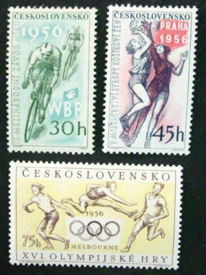 Checoslovaquia, 1956 Scott 747-49, deportes, Juegos Olímpicos de Melbourne, 3 estampillas, MH Foto 1 de 3