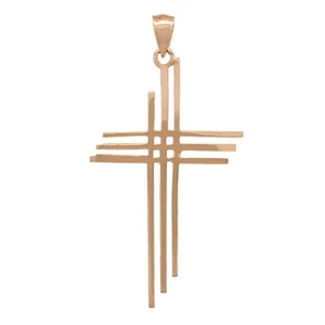 14k Rose Gold Solid Calvary 3 Cross Religious Charm Pendant 1.75" 1.8 grams - Picture 1 of 3