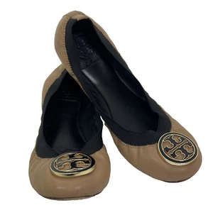 Tory Burch Ballet Slipper Flats Tan Brown Sz 7M READ - Picture 1 of 13