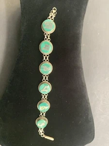 Chinese Sterling Silver 925 Green Jade Bracelet Ladies Mounted Vintage Jewellery - Picture 1 of 10