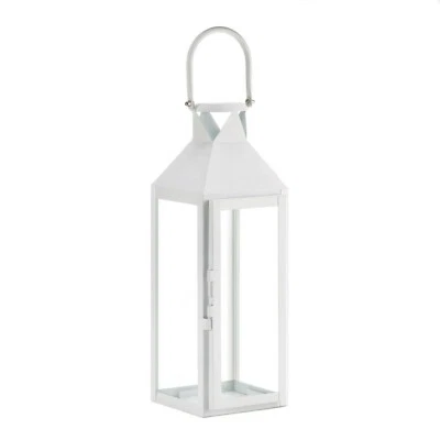 Sleek Contemporary White Manhattan Lantern With Glass Panels - Image 1 of 2
