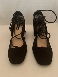 Design Lab Black Suede Ankle wrap Shoes - Size 8.5 M / NIB Lord & Taylors - Imagen 1 de 12