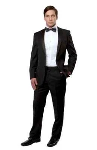Bryan Michaels Black w/Black Satin Tuxedo 46R/40 Suit Notch Lapel  MT202S-01-46R - Picture 1 of 14