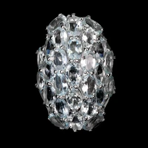 925 Anillo Plata de Ley Ovalado Aguamarina 6x4mm Gema Natural Joyería Talla 8.5 - Imagen 1 de 14