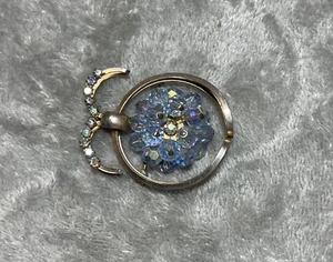 Vintage Aurora Borealis And Rhinestone Beetle Bug Brooch Pin Silver Tone - Picture 1 of 6