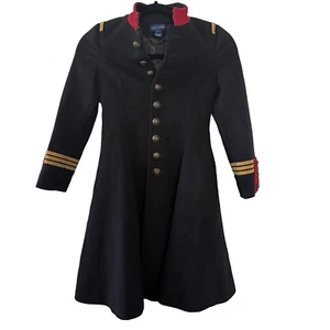 Ralph Lauren Cashmere Wool Coat Size 7 Black Red Collar Gold Buttons Fully Lined - Picture 1 of 23