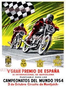 Repro Vintage 1954 Spanish Motorcycle Grand Prix Advertising Poster A1 A2 A3