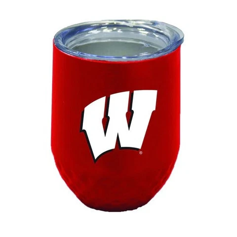 Wisconsin Badgers NCAA Diamond Stainless Steel Stemless Wine Glass 12 oz Red Cover