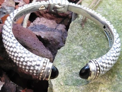 Lagos Onyx Cuff Bracelet S.S. 925 And 18-k - Image 1 of 4