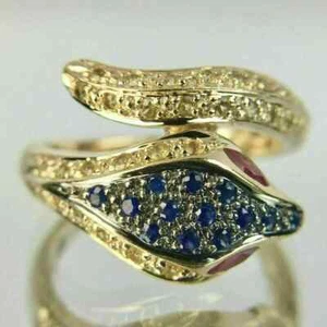 1.20Ct Round Cut Lab Created Sapphire Ruby Snake Ring 14K Yellow Gold Plated - Picture 1 of 8
