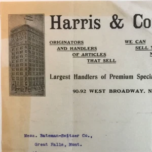 Letterhead Harris And Company NY To Bateman Switzer Co Montana 1907 - Bild 1 von 5
