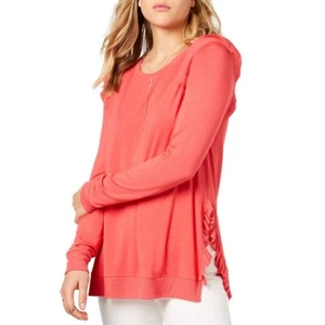 KENSIE NEW Women's Ruffled Contrast Side Splits Casual Shirt Top M TEDO - Picture 1 of 1