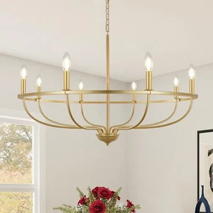 Farmhouse Chandelier Gold Pendant Light Fixture Living Dining Room Candle Lamp - Picture 1 of 12