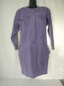  VTG 80S DENIM  OVERSIZED UTILITY LOOK LOW  WAIST DRESS pockets button front - Picture 1 of 5